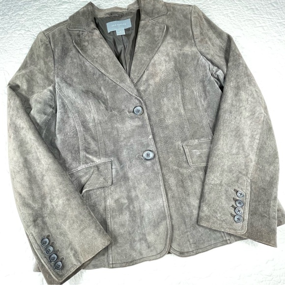 🔥Y2K Ann Taylor Brown Chocolate Suede Blazer 100% Leather Preppy Jacket Women 14 - Picture 2 of 16